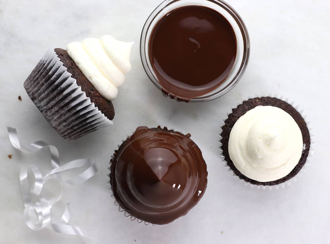 Chocolate Dipped Cream Filled Cupcakes
