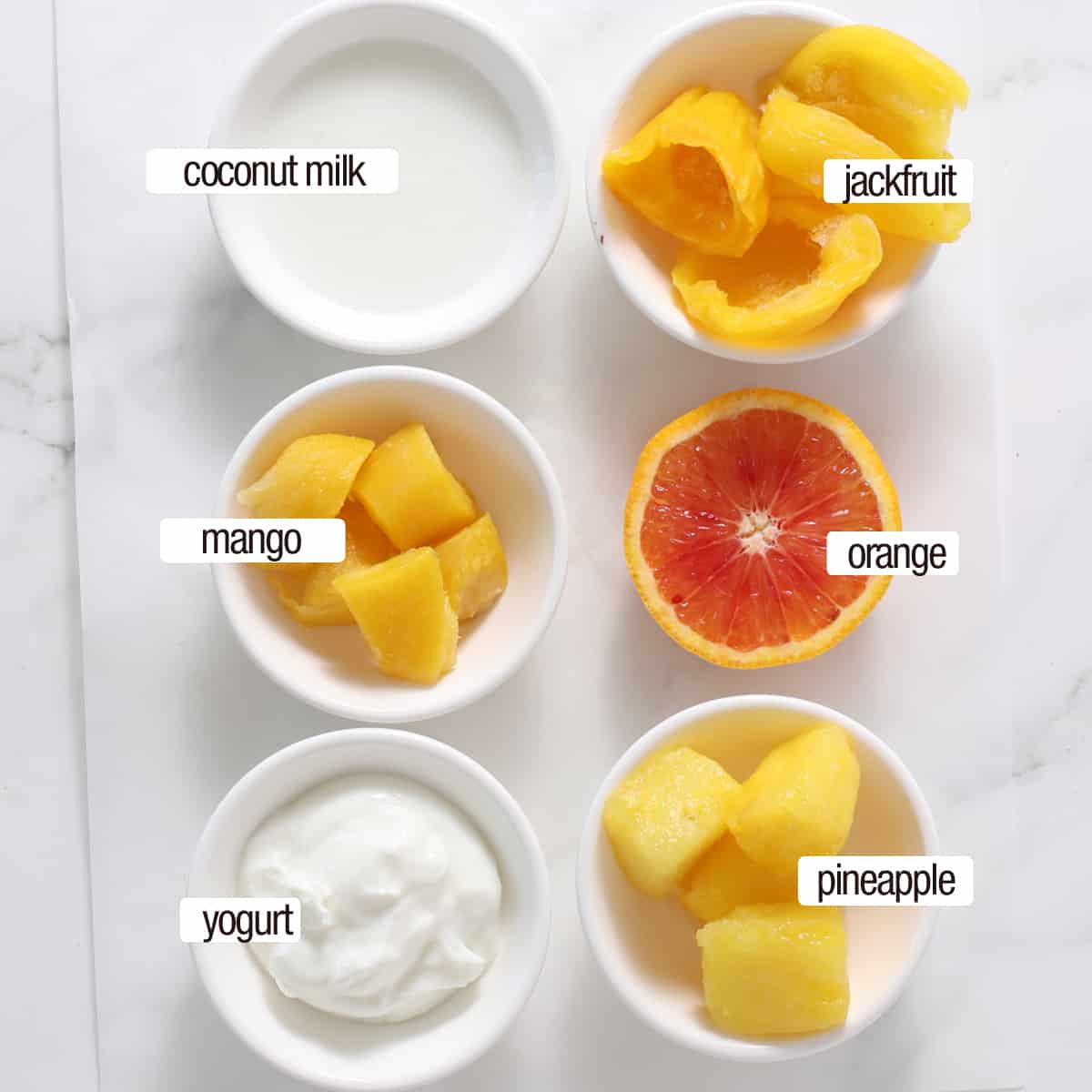 jackfruit smoothie ingredients in bowls