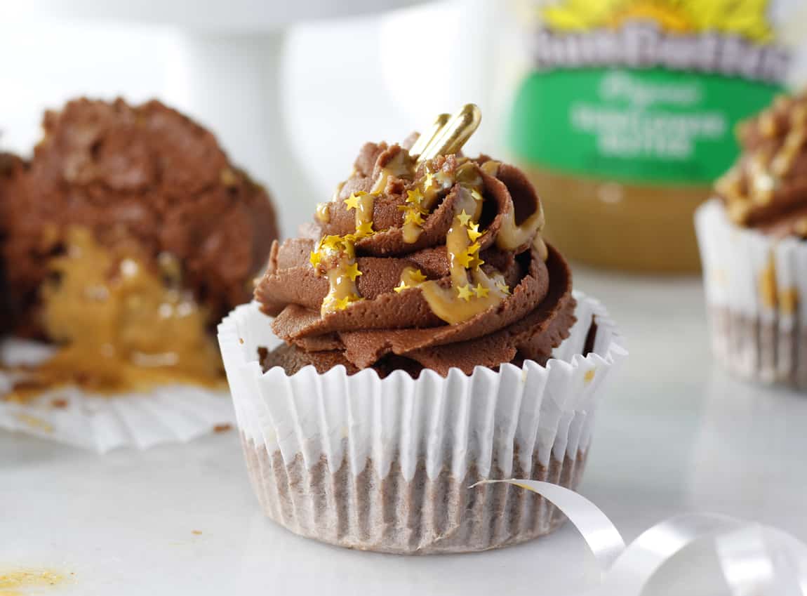 Chocolate cupcake with golden sprinkles