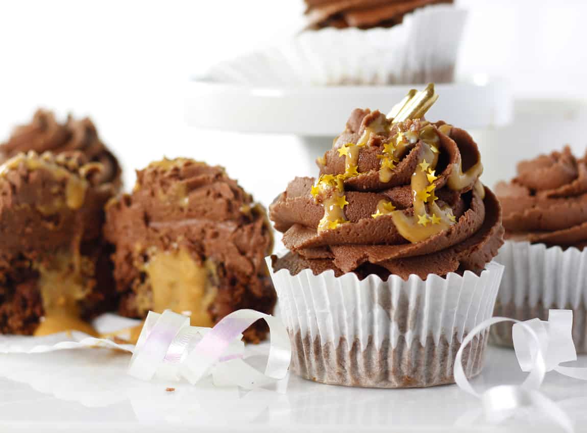 Chocolate cupcake with golden sprinkles
