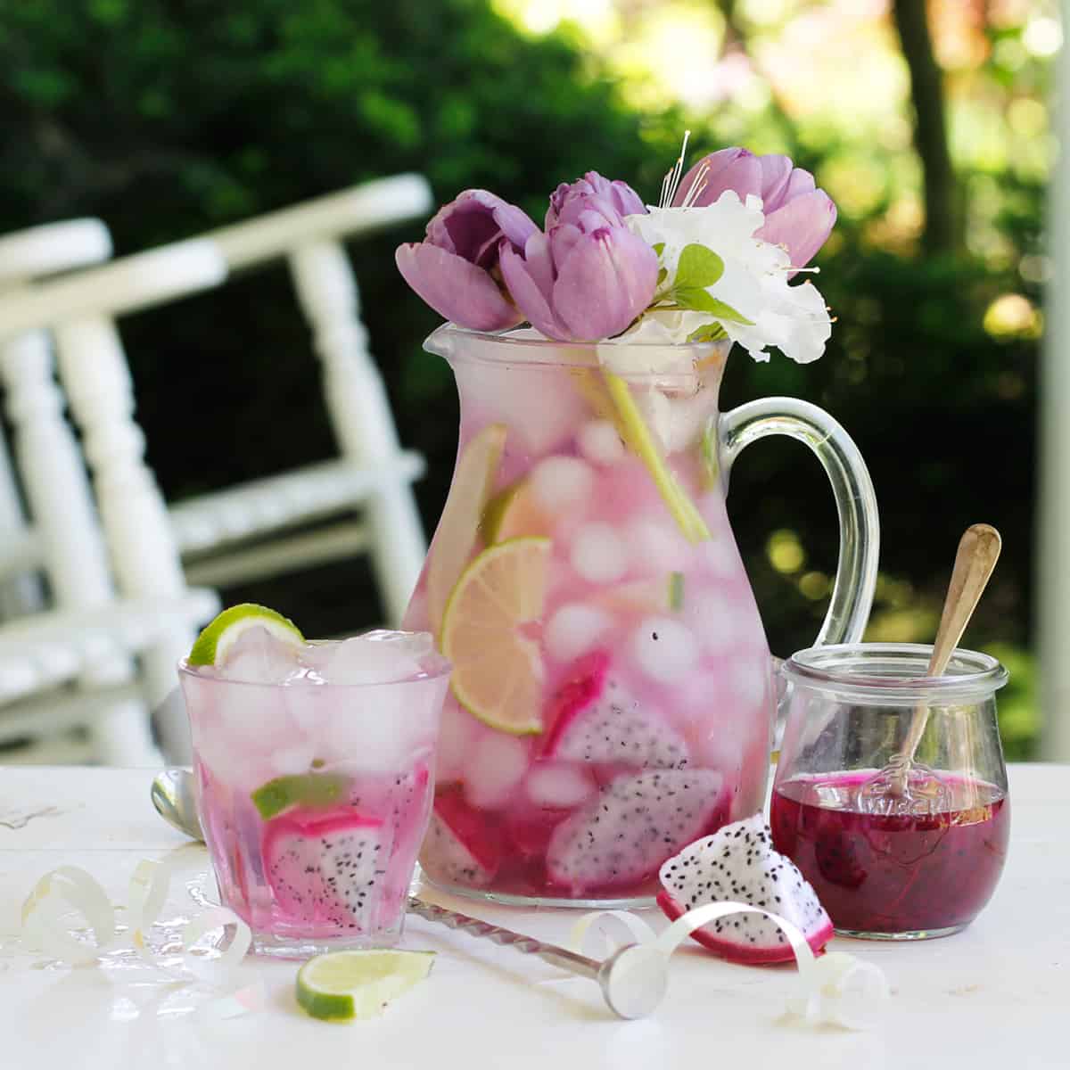 a pitcher of dragon fruit water