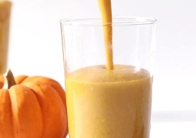 pouring pumpkin smoothie.