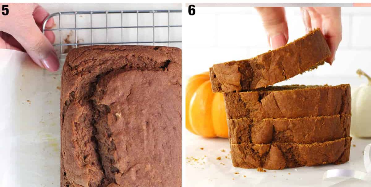 steps 5 and 6 to make pumpkin bread.