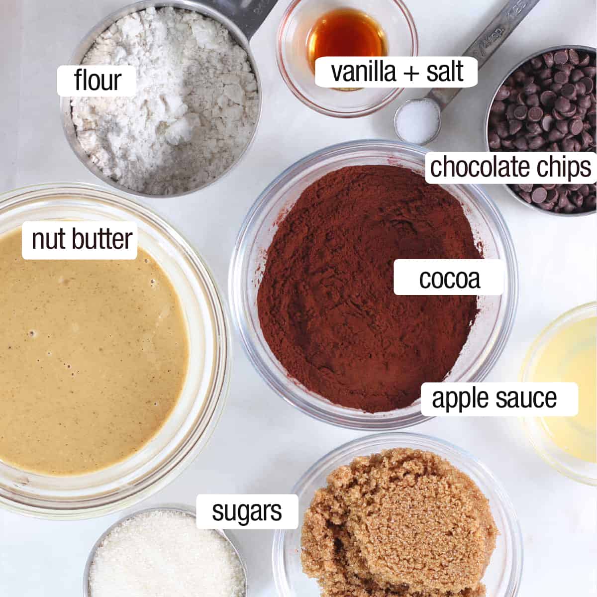 overhead of ingredients for healthy brownies