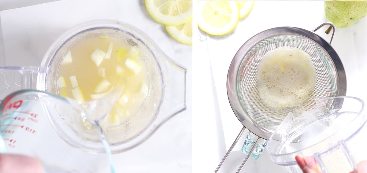 straining homemade lemonade