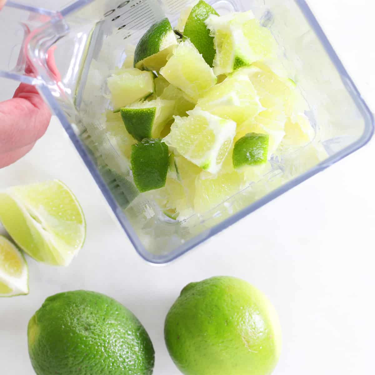 chopped limes in blender