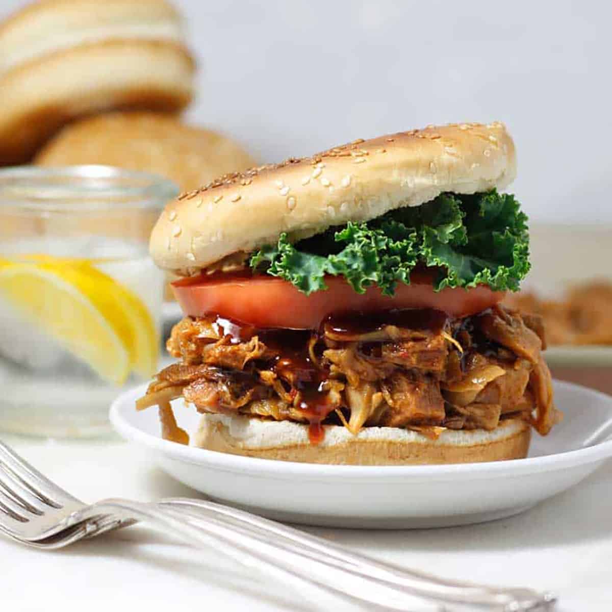 bbq jackfruit sandwich in a bun