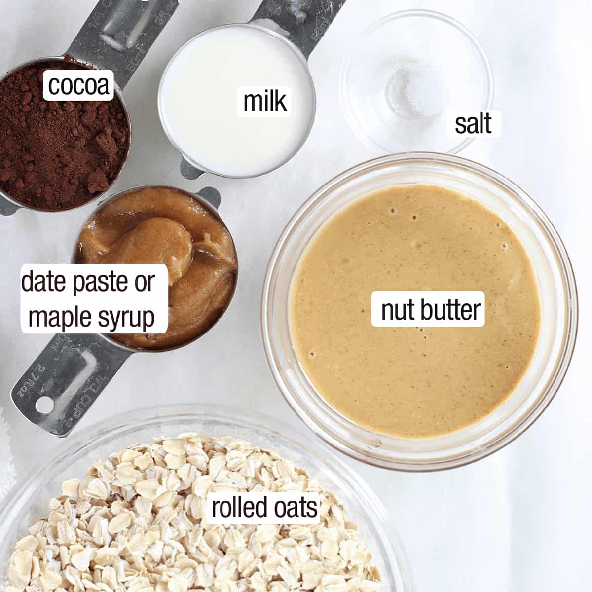Peanut Butter Oatmeal Bar ingredients, overhead shot