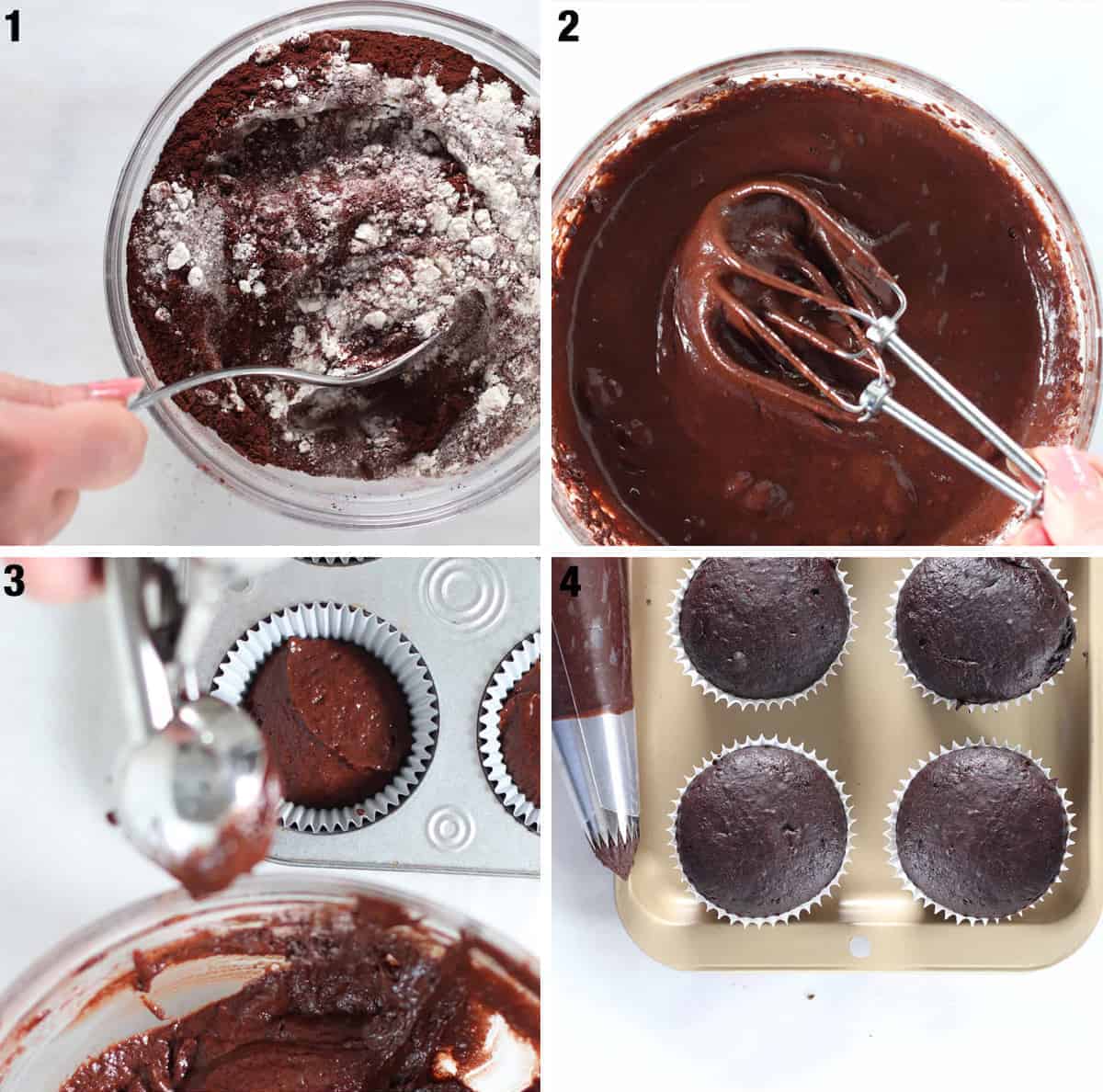 steps to make hot chocolate cupcakes.