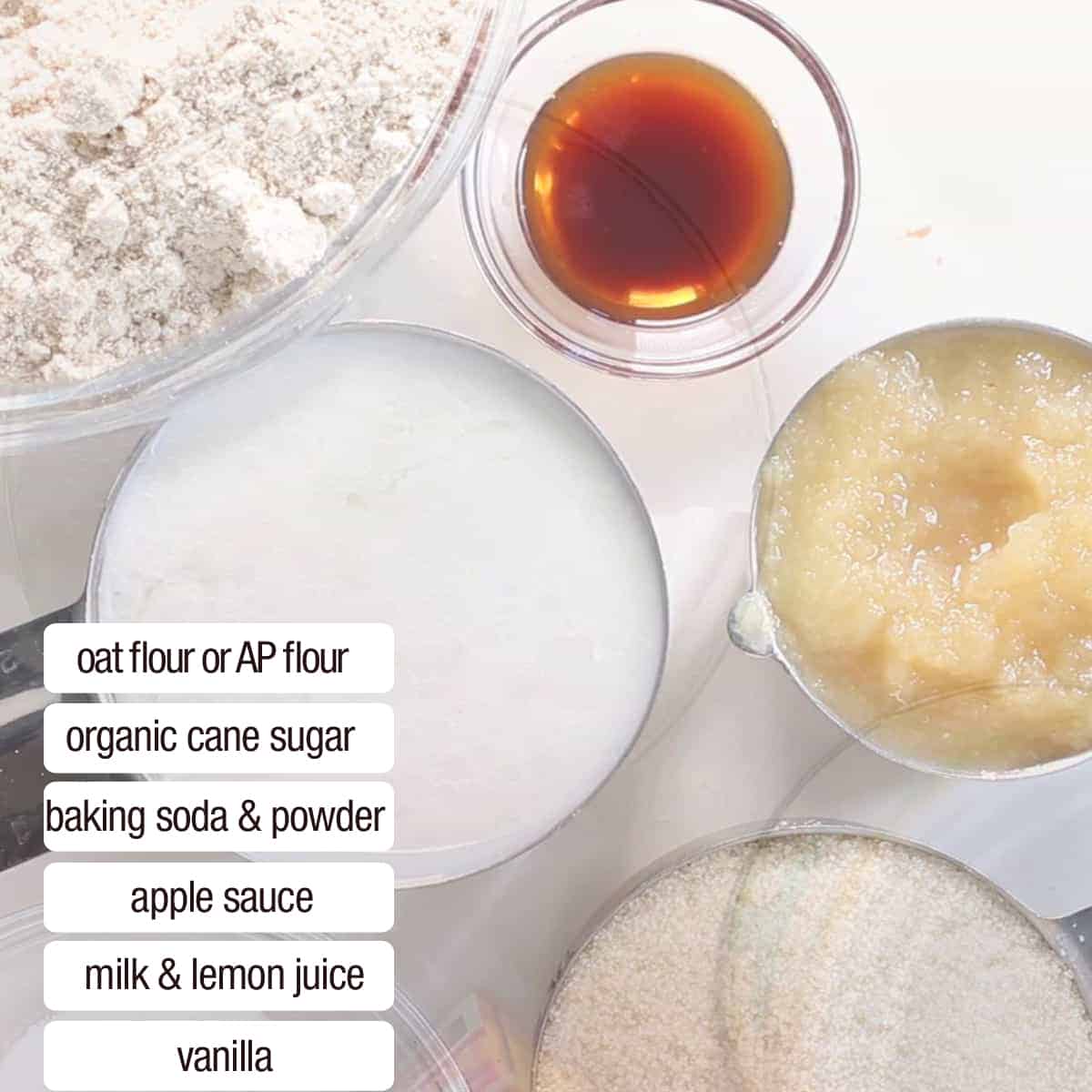 overhead of ingredients for vegan vanilla cake