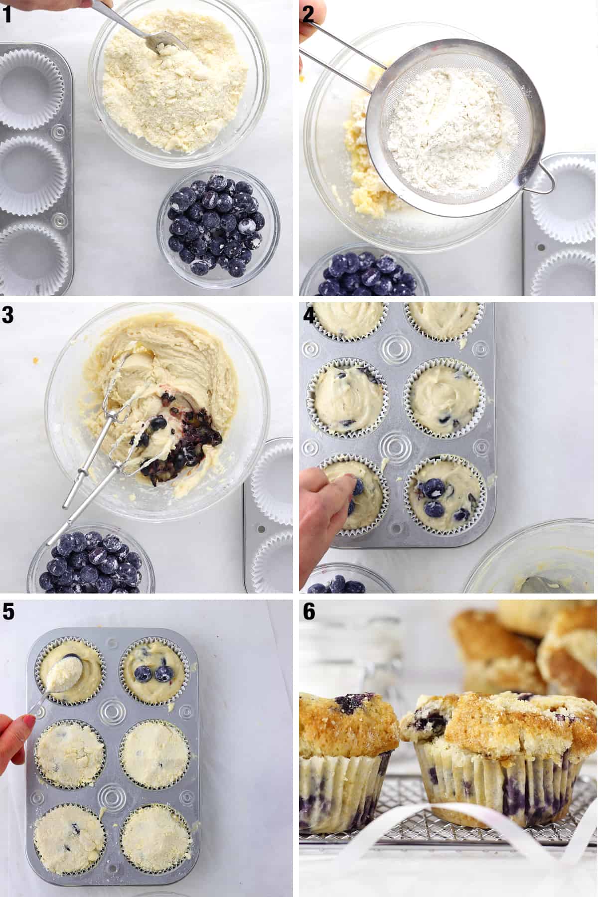 six steps to make blueberry muffins