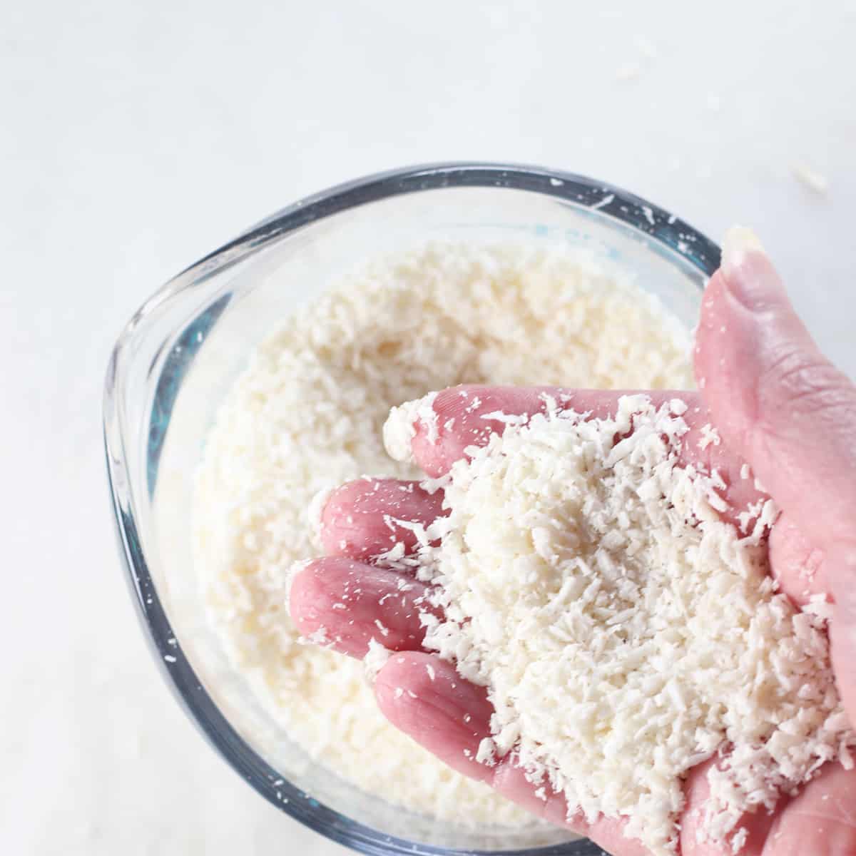 fresh shredded coconut in a jar.