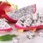 diced dragon fruit served in a dragon fruit shell