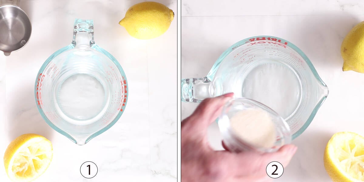 steps 1 and 2 of making single serving lemonade.