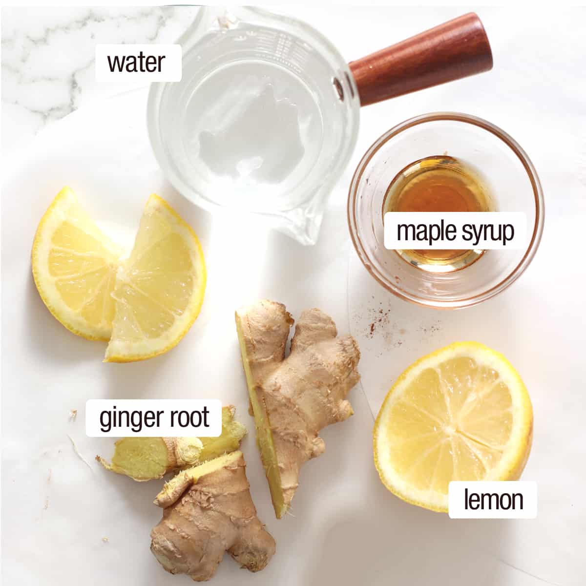 ingredients for ginger tea labled