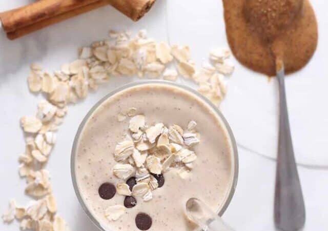 overhead of peanut butter oatmeal