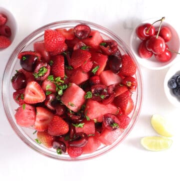 Watermelon Fruit Salad with Lime Mint Dressing | Green Smoothie Gourmet