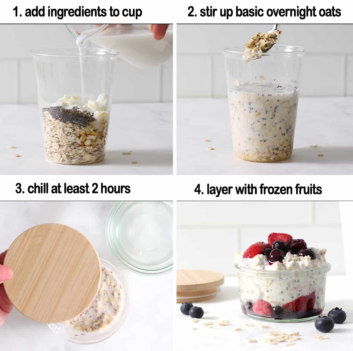 steps to mix up frozen fruit overnight oats