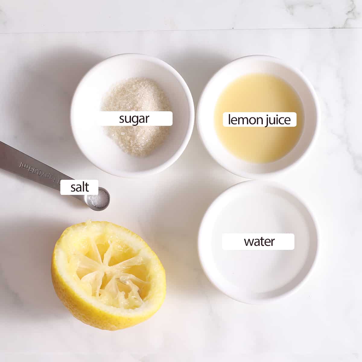 overhead of labeled ingredients for lemonade