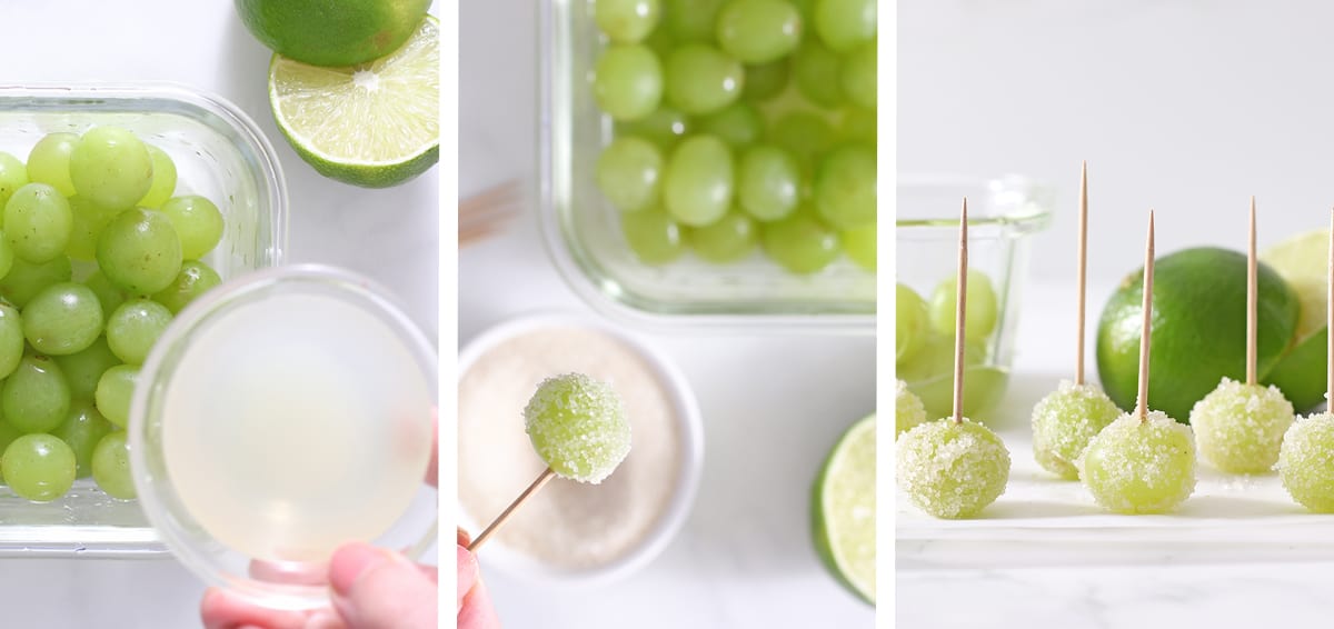 steps to make sour patch frozen grapes.