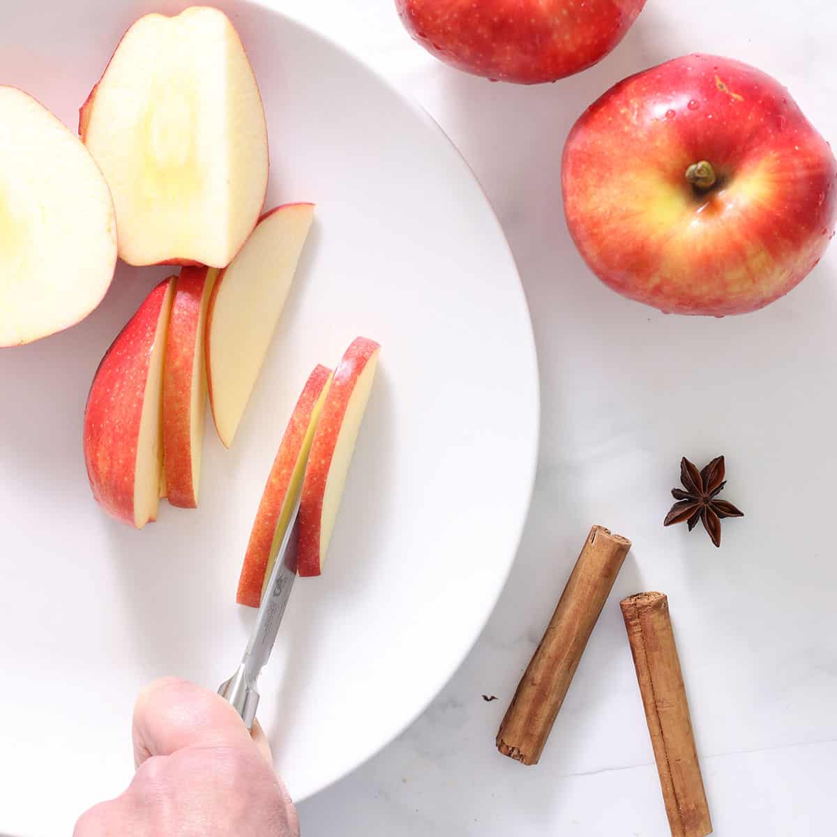 slicing apples.