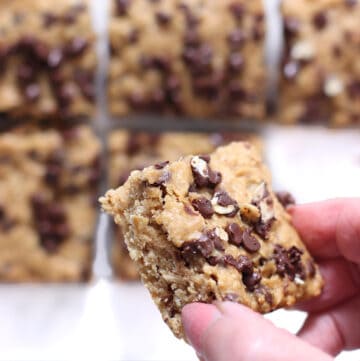 oatmeal chocolate chip bar in a hand.