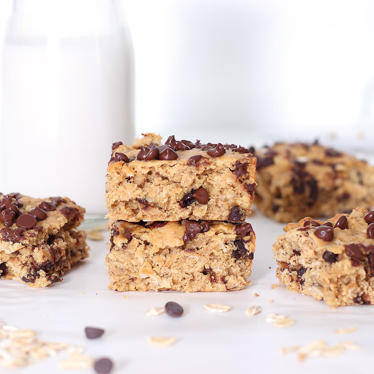 oatmeal chocolate chip bars in a stack.