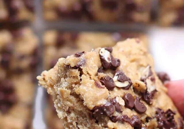 oatmeal chocolate chip bar in a hand.