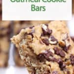 hand holding oatmeal cookie bar.