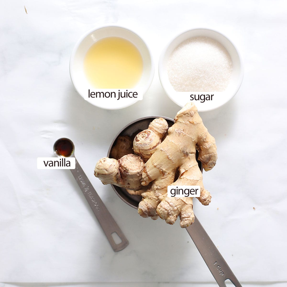 ingredients for candied ginger.