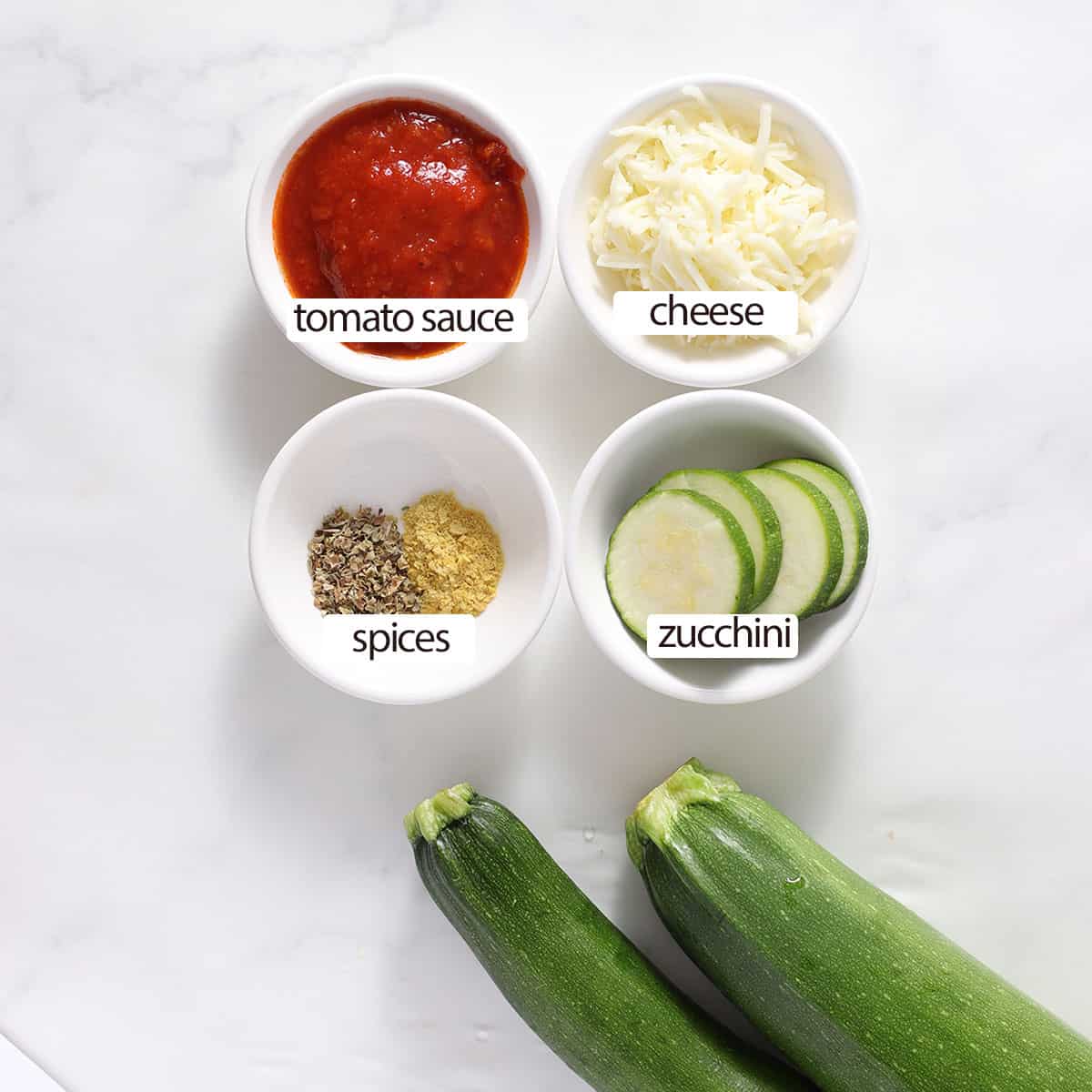 ingredients for zucchini pizza bites.