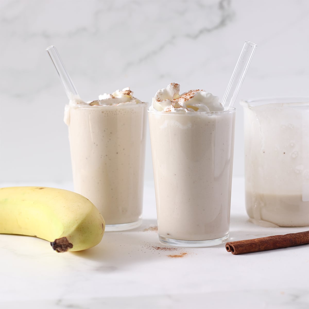 banana smoothie in two glasses.