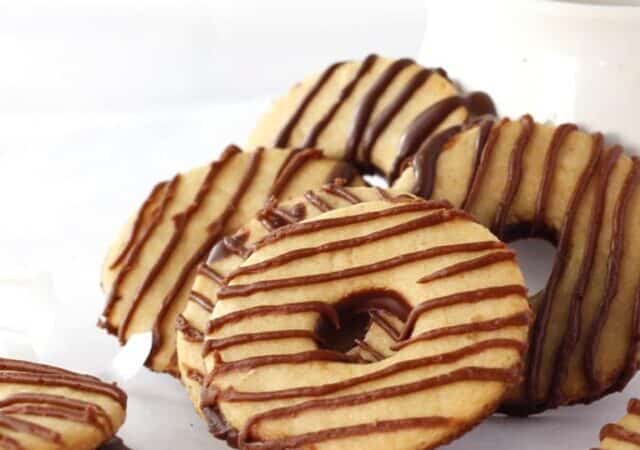 fudge stripe cookies in a pile.