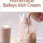 pouring homemade baileys irish cream.