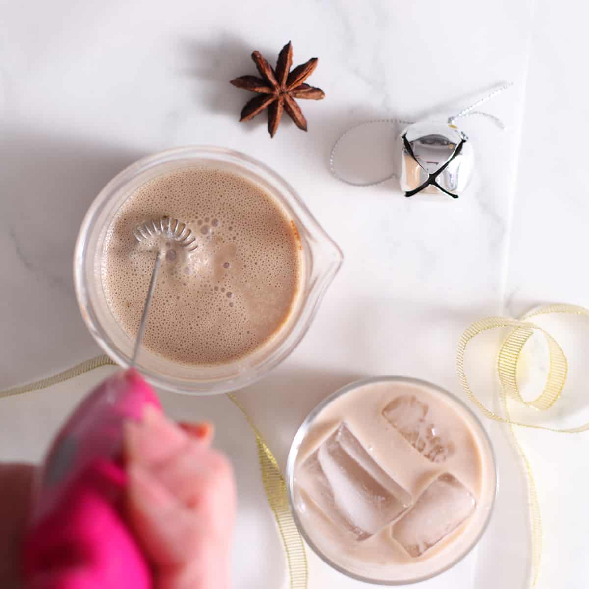 homemade baileys irish cream being frothed.