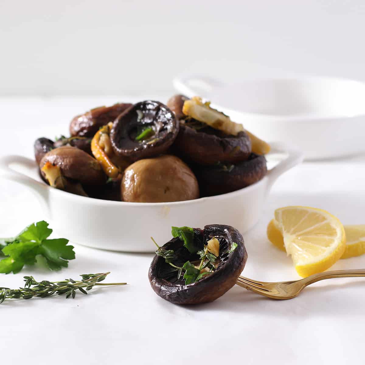 roasted mushrooms in a bowl.