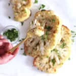 A forkful of cauliflower steak.