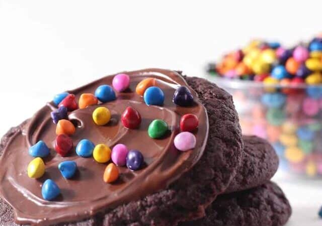 cosmic brownie cookies piled.