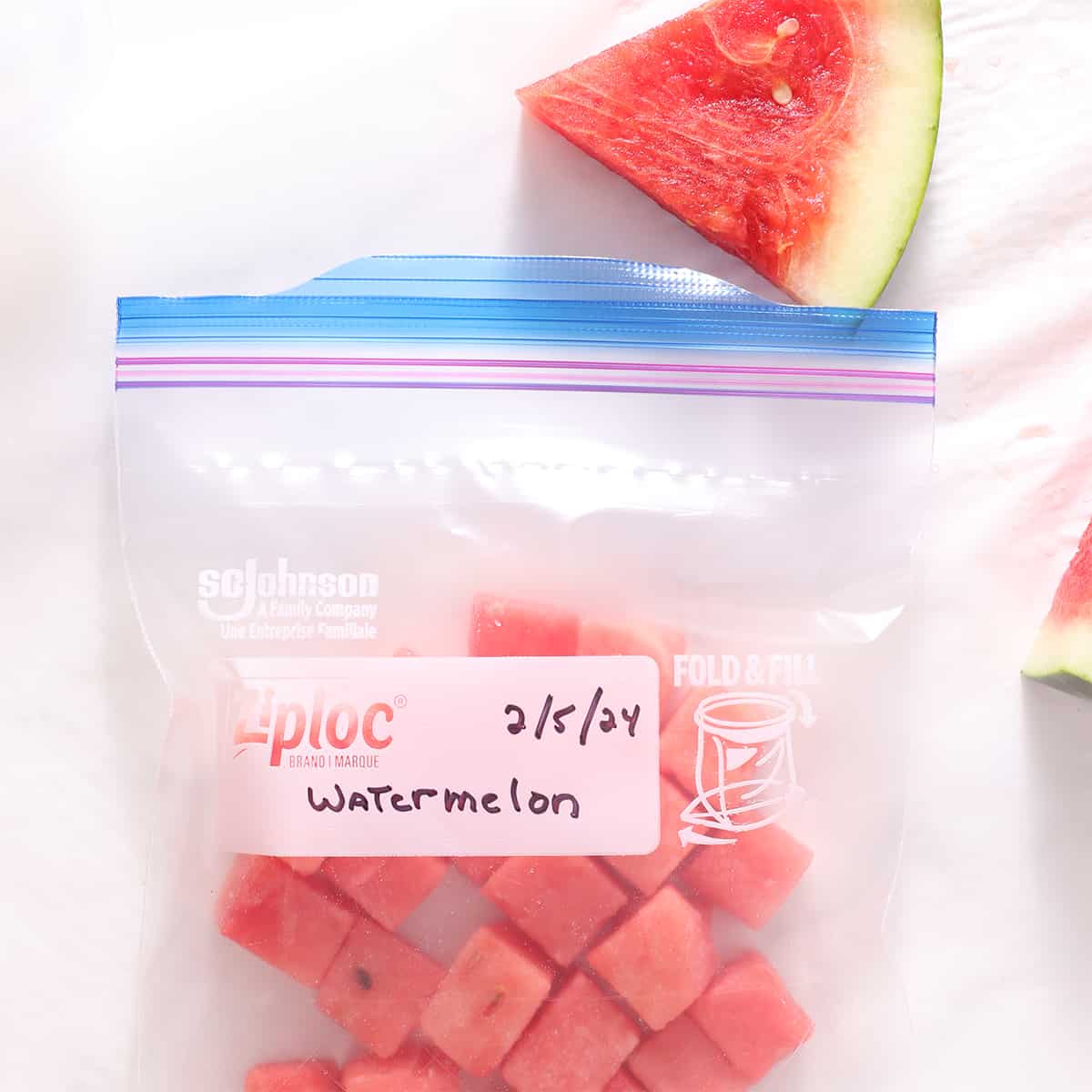 frozen watermelon bricks in a bag.