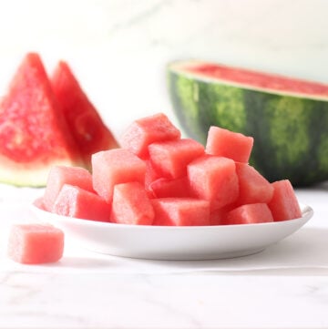 watermelon chunks in a dish.