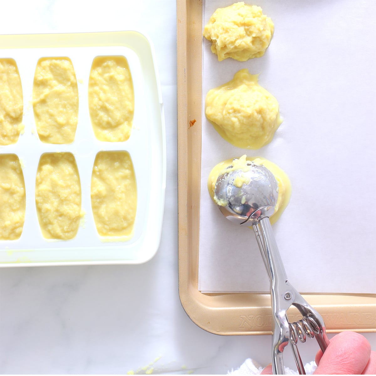 ginger paste in ice cube trays and scooped.