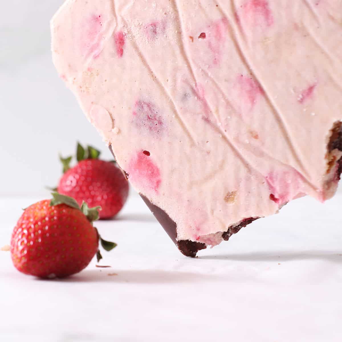 back of strawberry frozen yogurt cookie dough bark.