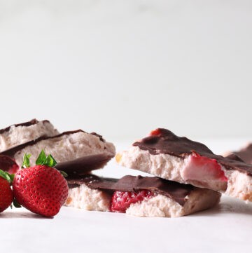 stack of strawberry frozen yogurt cookie dough bark.