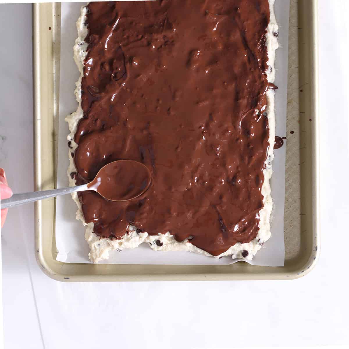 chocolate spread on viral cookie dough bark.