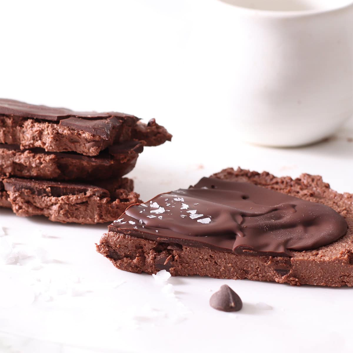 brownie bark sliced on a table.