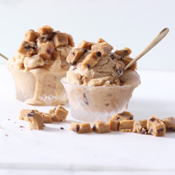 cookie dough frozen yogurt in a cup.