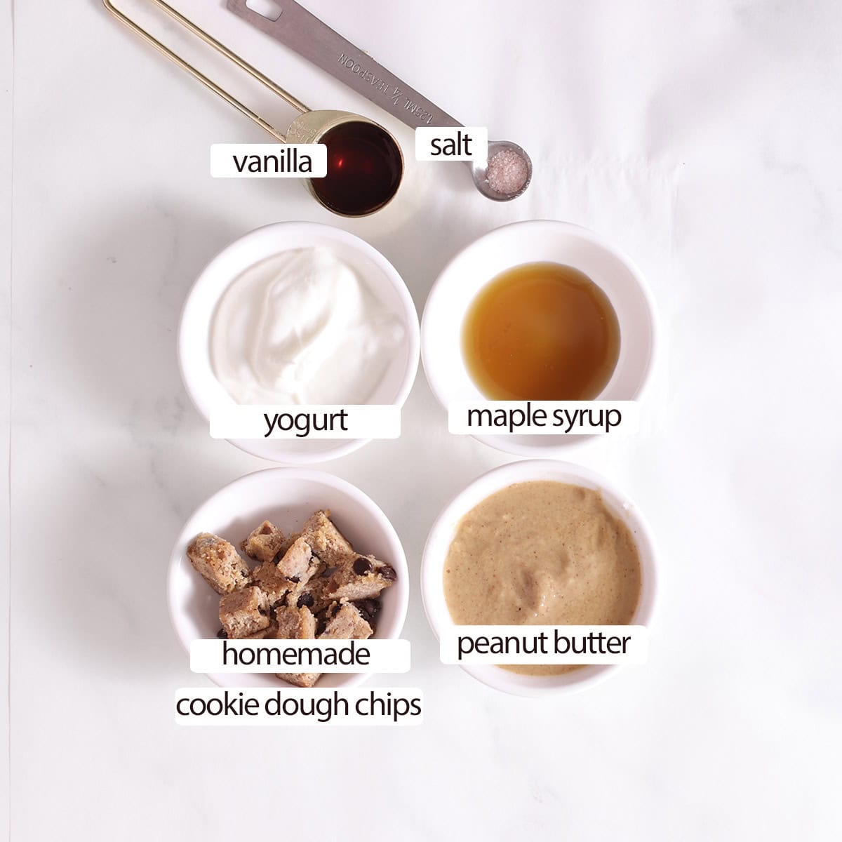 ingredients for cookie dough frozen yogurt.