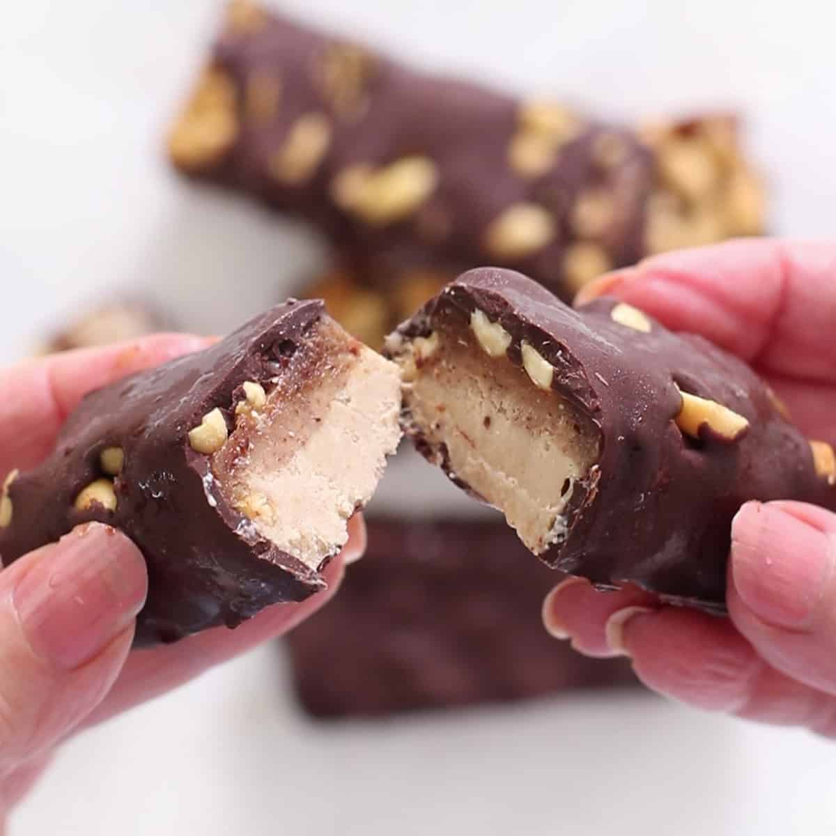 peanut butter ice cream bars split open.