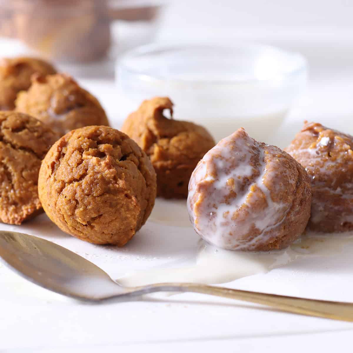 pumpkin donut holes baked and glazed.