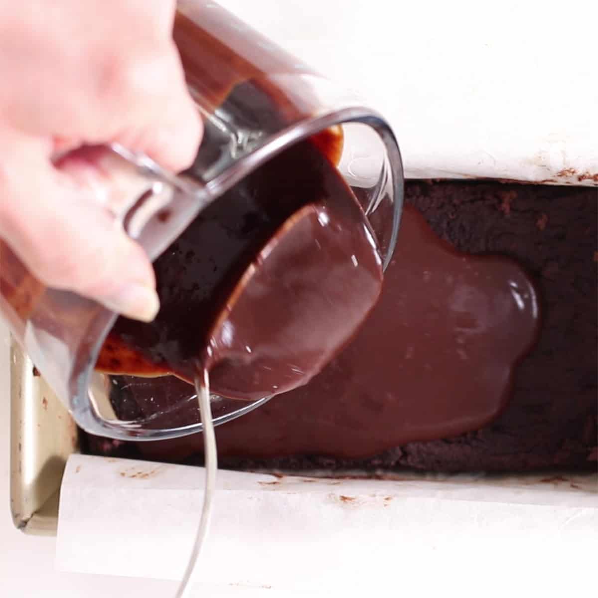 chickpea brownies with pouring frosting.